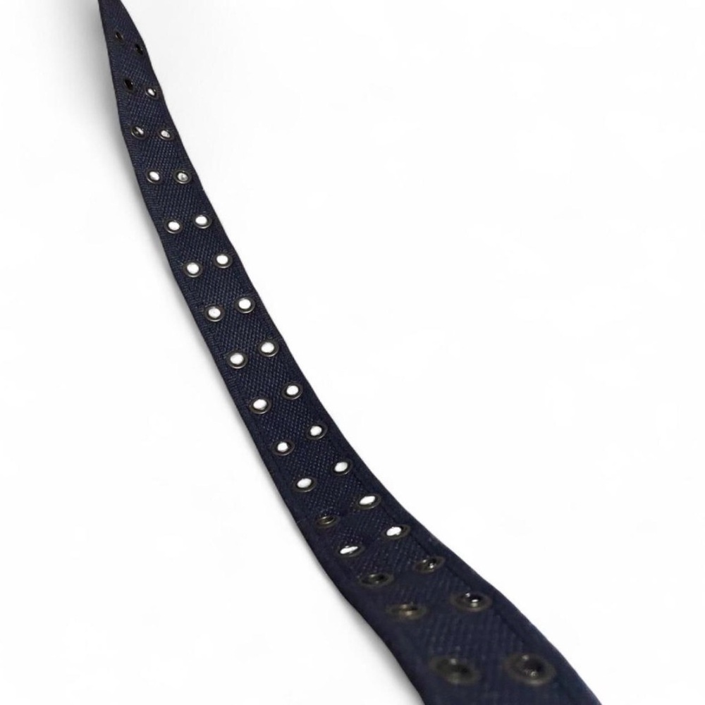 Navy Blue Double Grommet Two Hole Canvas Roller Buckle Belt - Picture 2 of 2